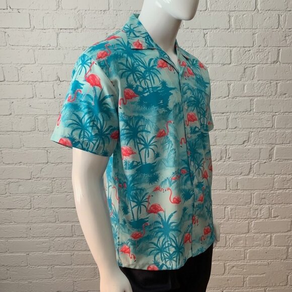 Hawaiian Flamingo Print Button Down Short Sleeve Shirt - Picture 6 of 10